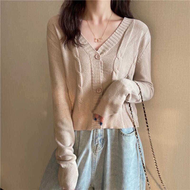 Áo Khoác Cardigan Dệt Kim Cổ Tim Xinh Xắn Cho Nữ Chất Len Tăm Phong Cách Ulzzang Hàn Quốc Nhiều Màu