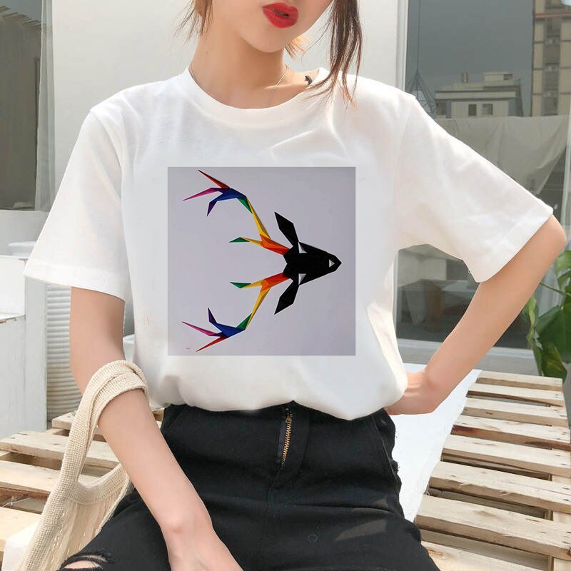 Women's T-shirt Geometric Graphic Print T-shirt Clothes White TShirt Harajuku Graphic T-shirt Fashion Landscape T-shirt Female