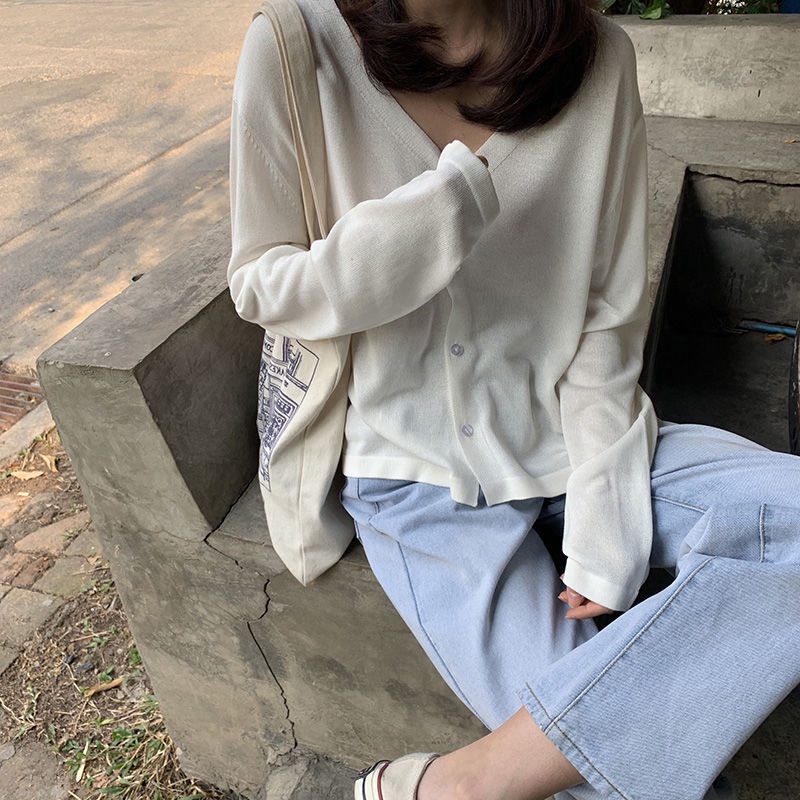 Áo cardigan dệt kim tay dài dáng rộng chống nắng thời trang mùa thu dành cho nữ