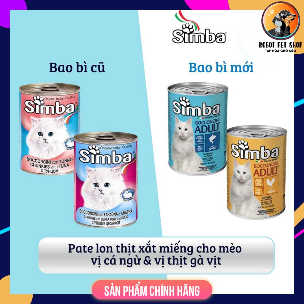 (415g) Thức ăn ướt - pate cho mèo giá rẻ SIMBA VỚI VỊT VÀ GÀ SAO - ROBOT PETSHOP