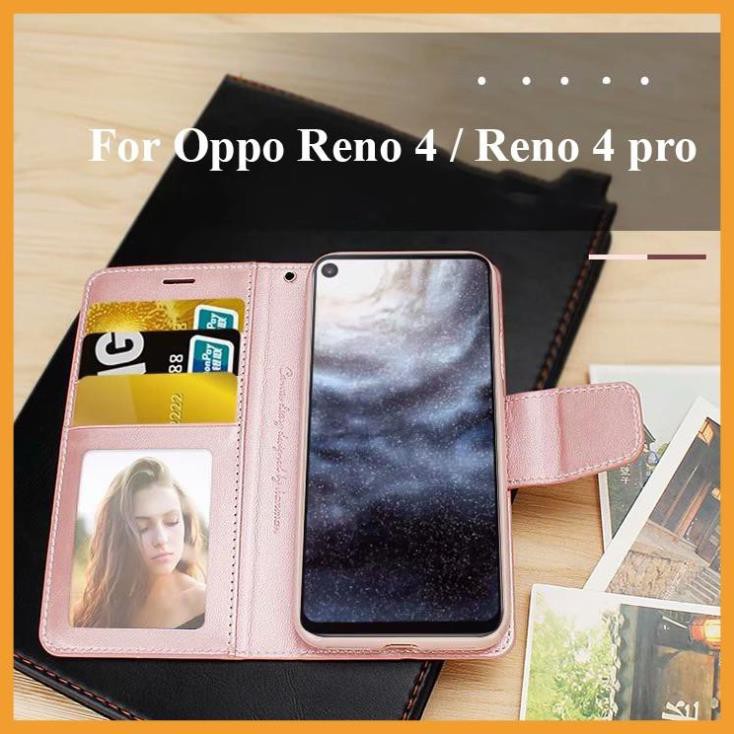 Bao da Oppo reno 4 / Reno 4 pro dạng ví hiệu hanman, kiểu sáng sang trọng tiện lợi