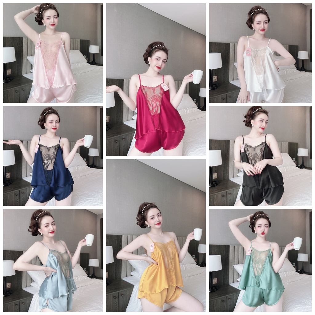 Đồ ngủ sexy 2 dây gợi cảm chất lụa satin phối ren mềm mịn, mặc ngủ thoải mái Freesize 40-57kg - Linqustore