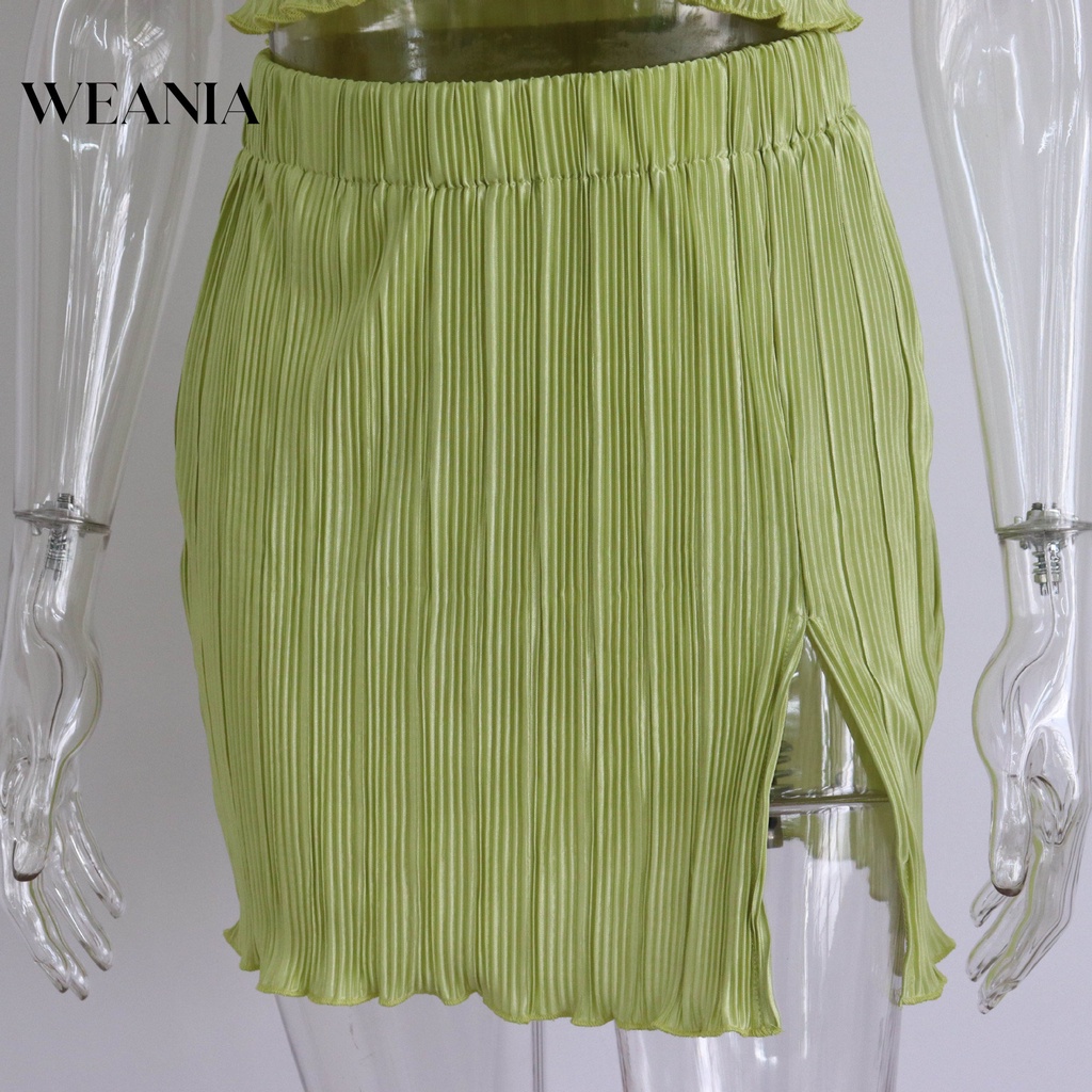 Bộ Áo Sơ Mi Ngắn Tay Xếp Ly Dáng Rộng + Chân Váy Xẻ Tà Xinh Xắn Dành Cho Nữ