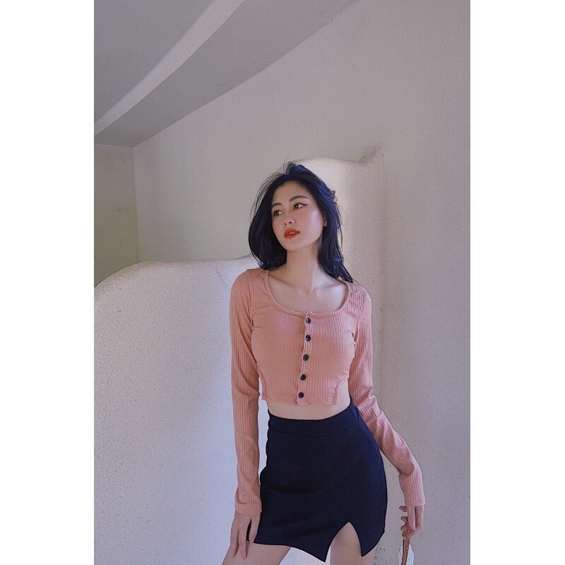 Áo thun croptop nữ tay dài khoét eo gợi cảm áo kiểu nữ thu đông A113
