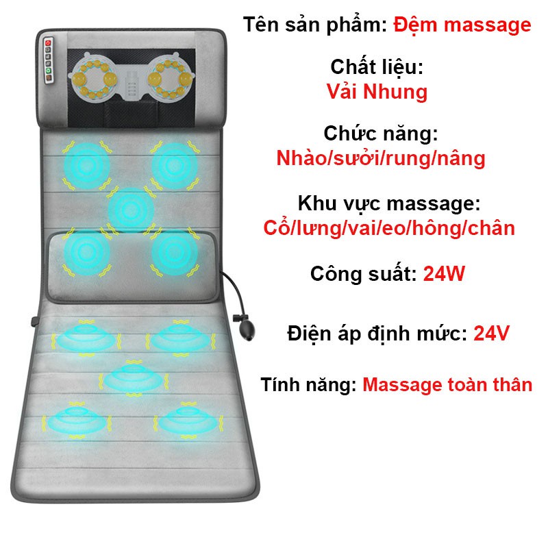 Đệm Massage Toàn Thân Hồng Ngoại RULAX Đa Điểm Rung Cao Cấp - Tặng Túi Thảo Dược