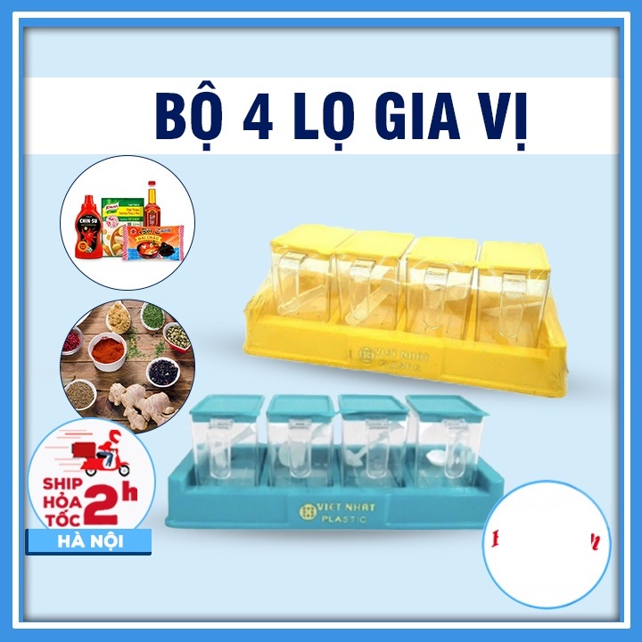 Bộ 4 Hũ Đựng Gia Vị Kèm Thìa Có Nắp Và Khay No.2939