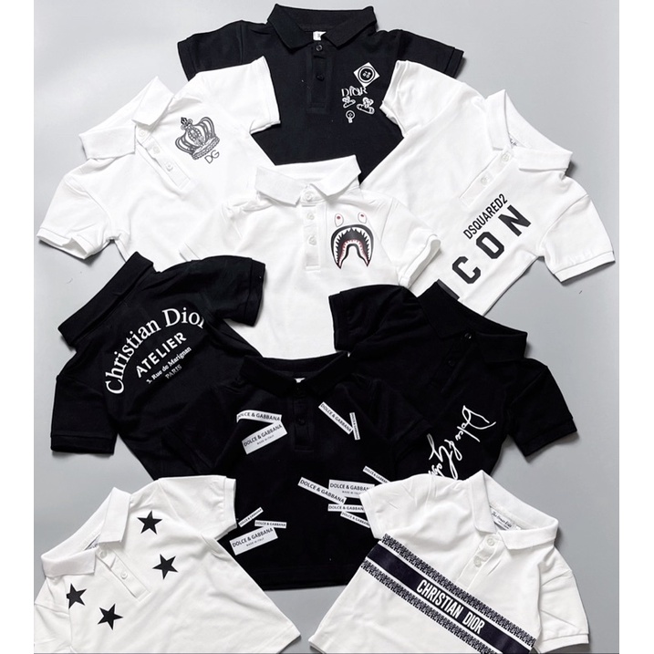 Áo polo bé trai ngắn tay D&amp;G 100% cotton thoáng mát đen/trắng - Samyy_vn