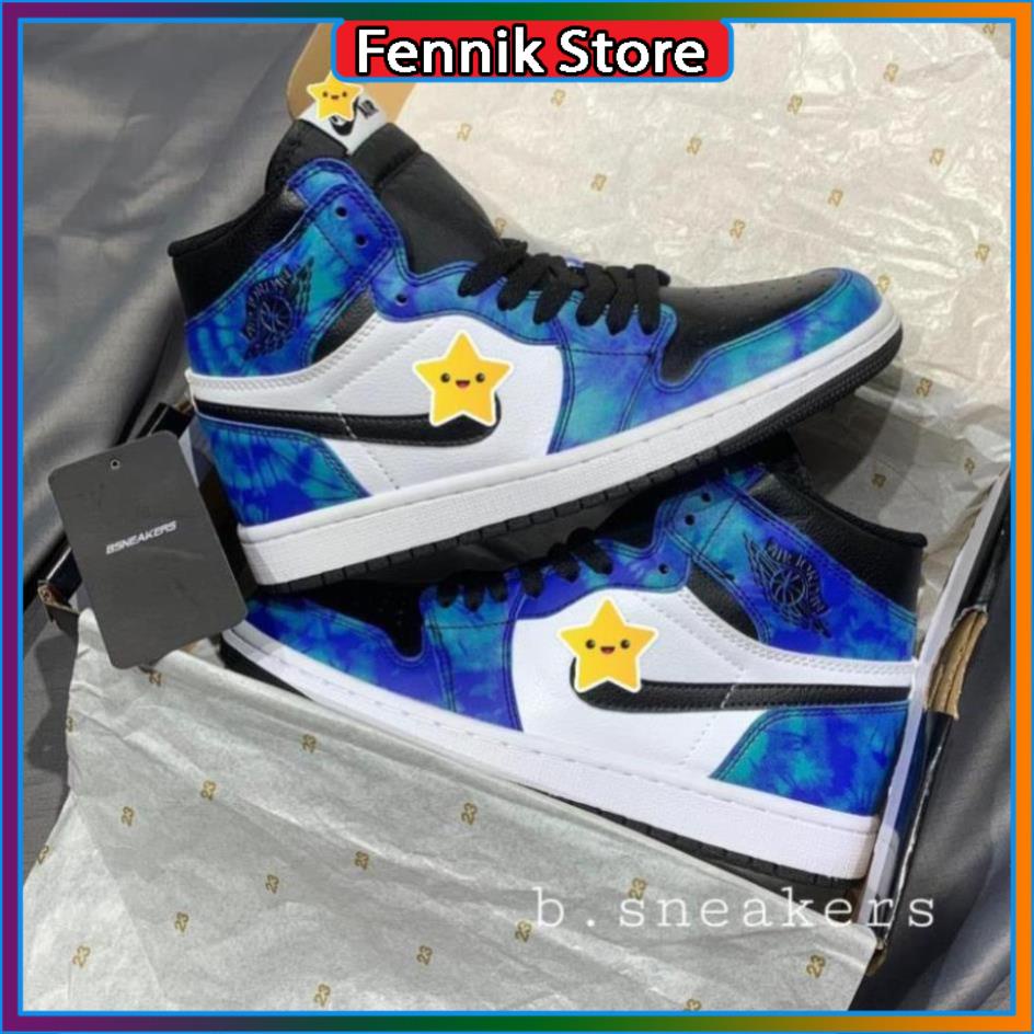 Giày thể thao Jordan xanh loang nước biển cổ cao, Giày JD1 high tie dye cao cổ nam nữ siêu hot Full Box Bill + tặng dây