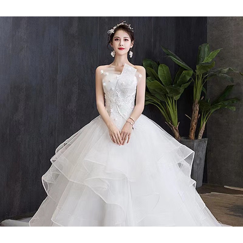 Hàng Có Sẵn Đầm Cưới Maxi Phối Ren Màu Sâm Panh Trắng / Đen Sang Trọng Thời Trang Dành Cho Cô Dâu