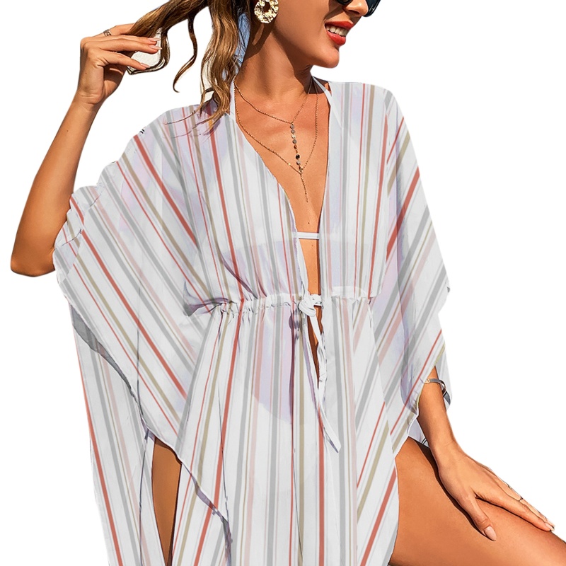 Brroa Áo Khoác Ngoài Bikini Dáng Rộng Họa Tiết Kẻ Sọc Thời Trang Đi Biển Xinh Xắn Cho Nữ