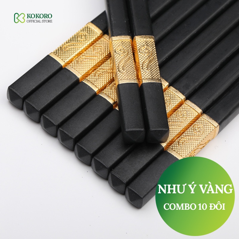 Bộ 10 đôi đũa nhựa phong các Nhật Bản dùng ăn cơm cao cấp khảm vàng chịu nhiệt chống trơn tốt hơn đũa gỗ phụ kiện bàn ăn