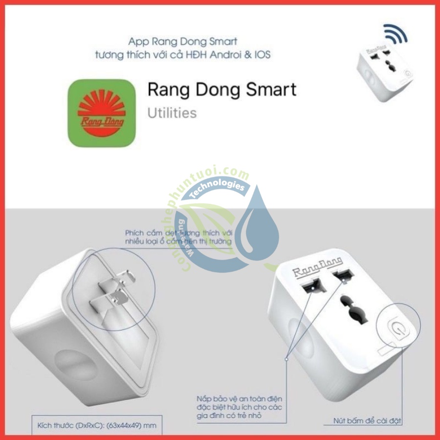 Ổ Cắm Thông Minh 16A - Ổ Cắm Wifi Rạng Đông 3500W - Chức Năng Hẹn Giờ, Điều Khiển Từ Xa - Bảo Hành 1 Năm