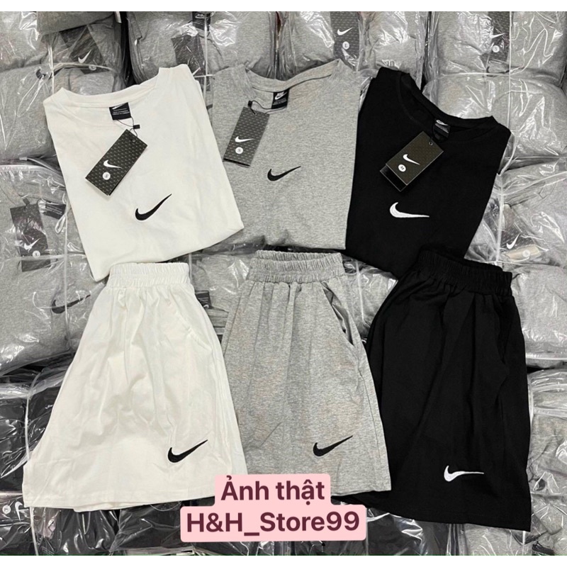 Set áo tanktop quần short đùi nam nữ in logo NI.KE 🌸Bộ cộc tay from rộng ulzzang trơn basic🌸 Set thun unisex dạo phố