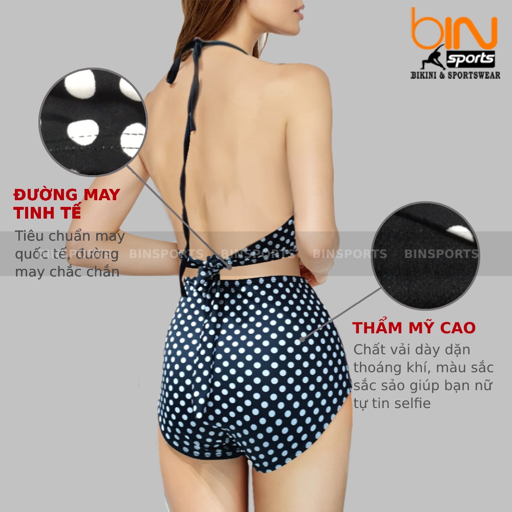 Đồ Bơi Nữ Đi Biển Hai Mảnh Chấm Bi Đen Freesize Bin Sports BHV015