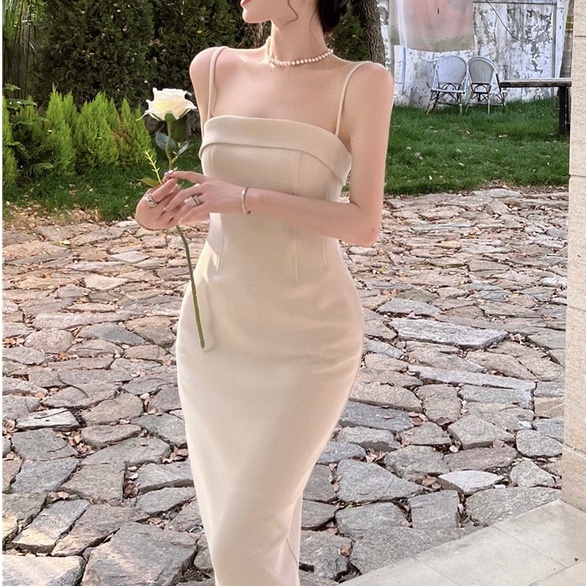 [SẴN S L] Đầm Body 2 Dây Dáng Dài Sexy Vải Co Dãn Có Lớp Lót Phong Cách Hàn Quốc VD119 ICC Official Store