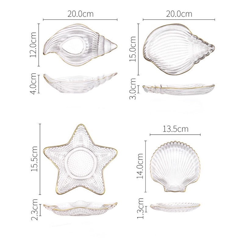 Set 4 đĩa thủy tinh ngao sò ốc hến