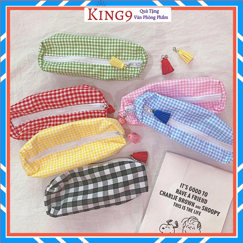 Túi bút vải caro