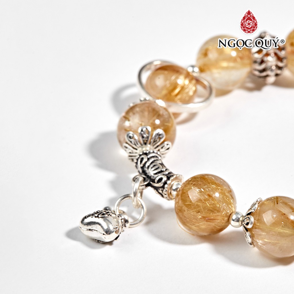 Vòng tay TA tóc vàng phối charm túi tiền bạc hạt 11mm - Ngọc Quý