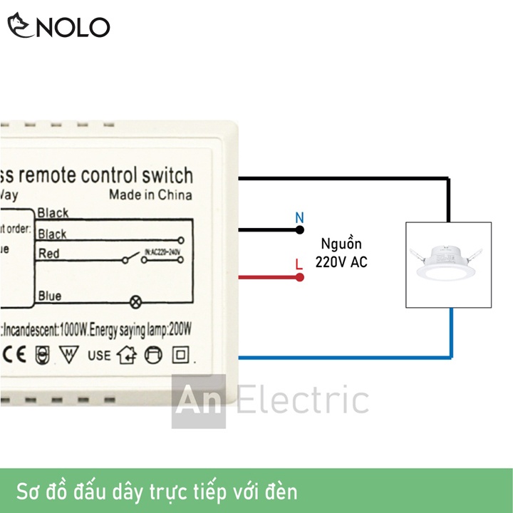 Công Tắc RF 1 Kênh Có Remote Điều Khiển Từ Xa 30m Tải Tối Đa 1000W Dùng Điều Khiển Máy Bơm Đèn Hệ Thống Tưới Tiêu