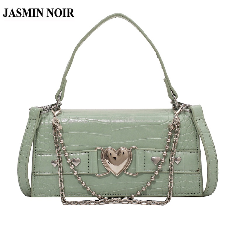 Túi Xách JASMIN NOIR Nắp Gập Họa Tiết Da Cá Sấu Phối Dây Xích Thời Trang Sang Trọng Cho Nữ