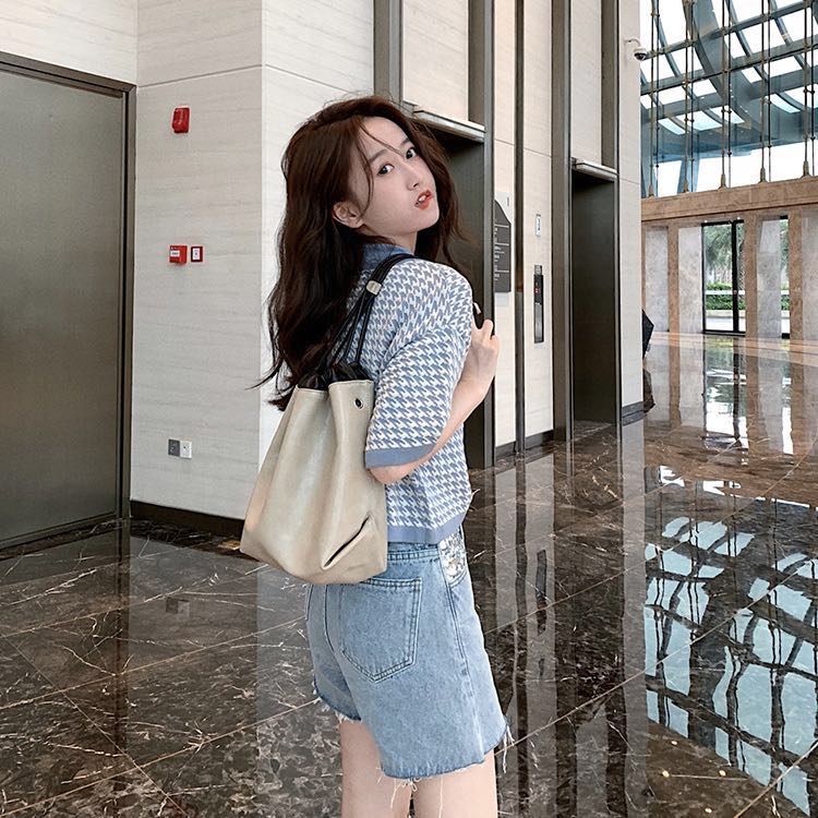 Áo Sơ Mi Dệt Kim Ngắn Tay In Họa Tiết Caro Nhiều Màu Sắc Phong Cách Hàn Quốc Hàng Mới