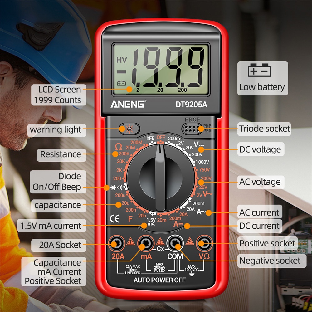 Đồng hồ vạn năng DIYMORE kỹ thuật số có màn hình LCD cao cấp DT9205A