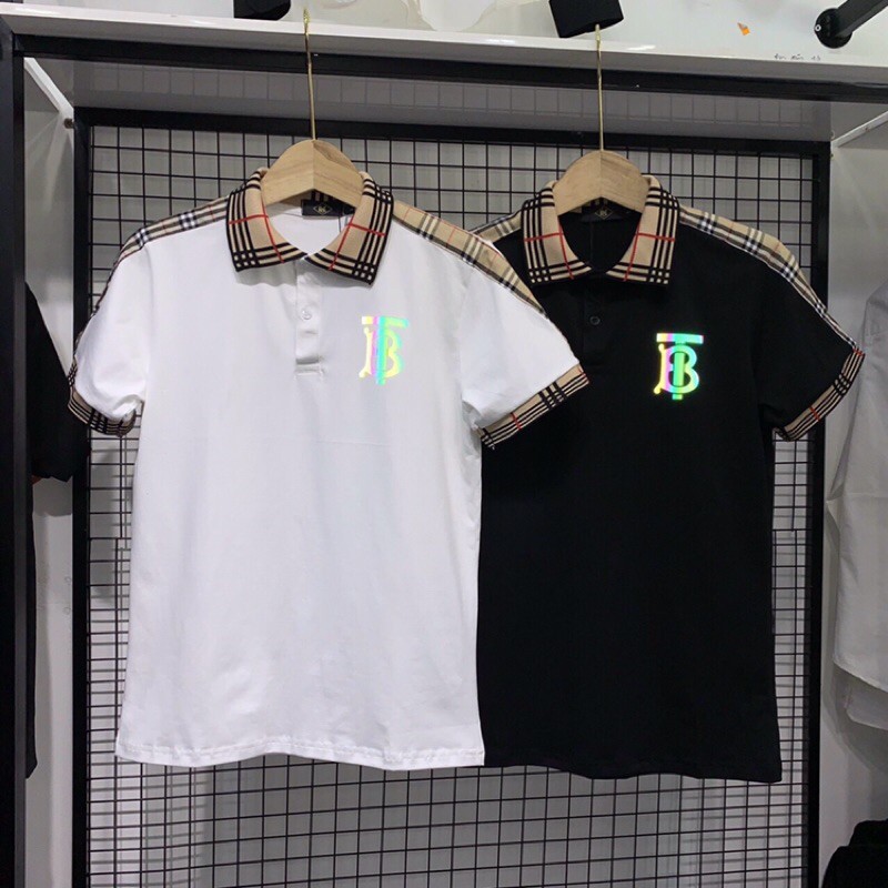 Áo thun cổ Polo in dạ quang hoạ tiết Burbery chất liệu cotton cao cấp