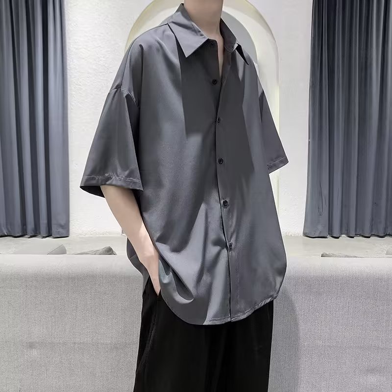 Áo Sơ Mi Trơn Tay Ngắn Dáng Rộng Có Size Lớn M-8XL Thời Trang Dành Cho Nam Giới