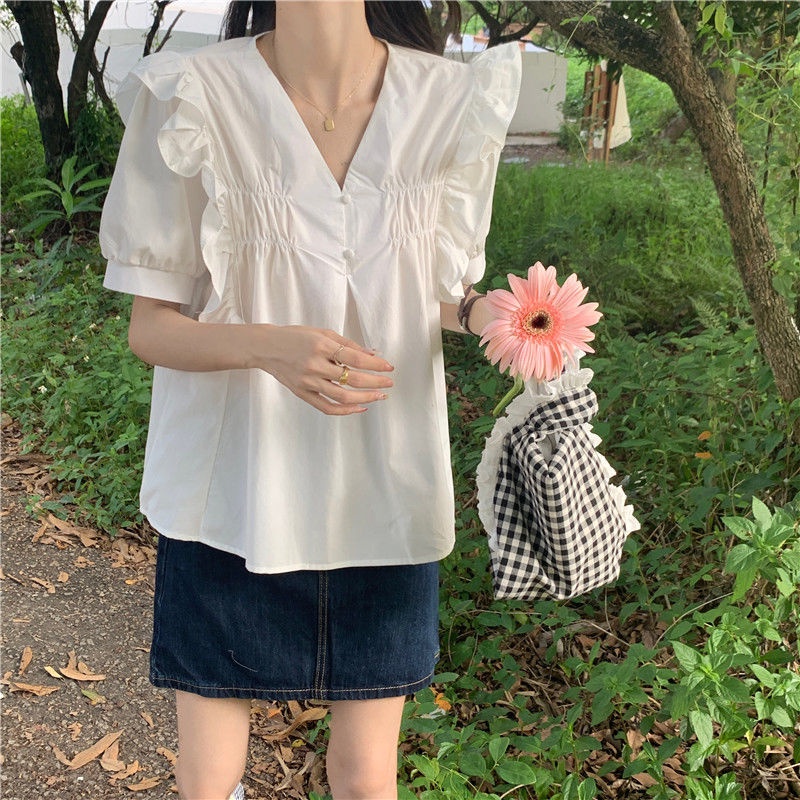 Áo Thun Tay Ngắn Màu Trơn Dáng Rộng Phong Cách Hàn Quốc Dễ Thương