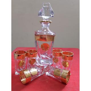 Bộ bình và 6 ly rượu Phale mạ vàng họa tiết Versace đẹp