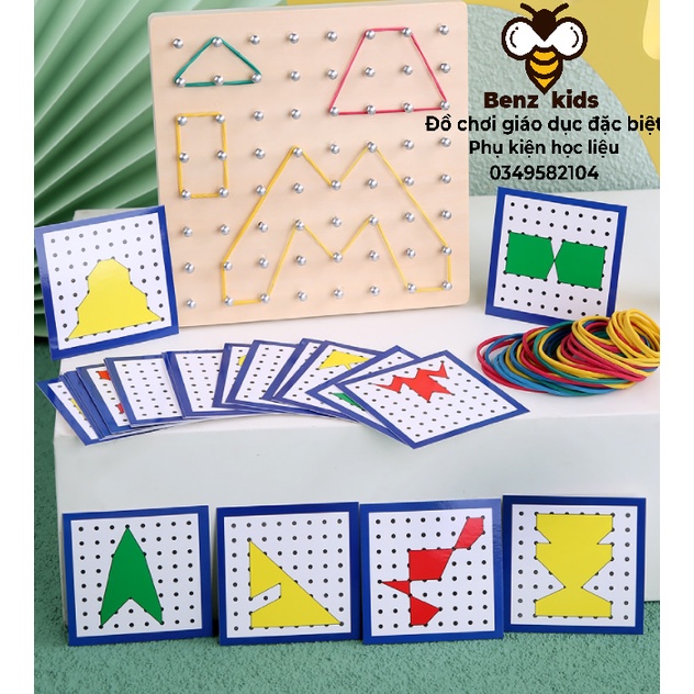 Rubber band Board -Bảng gỗ với dây chun tạo hình giáo cụ Montessori
