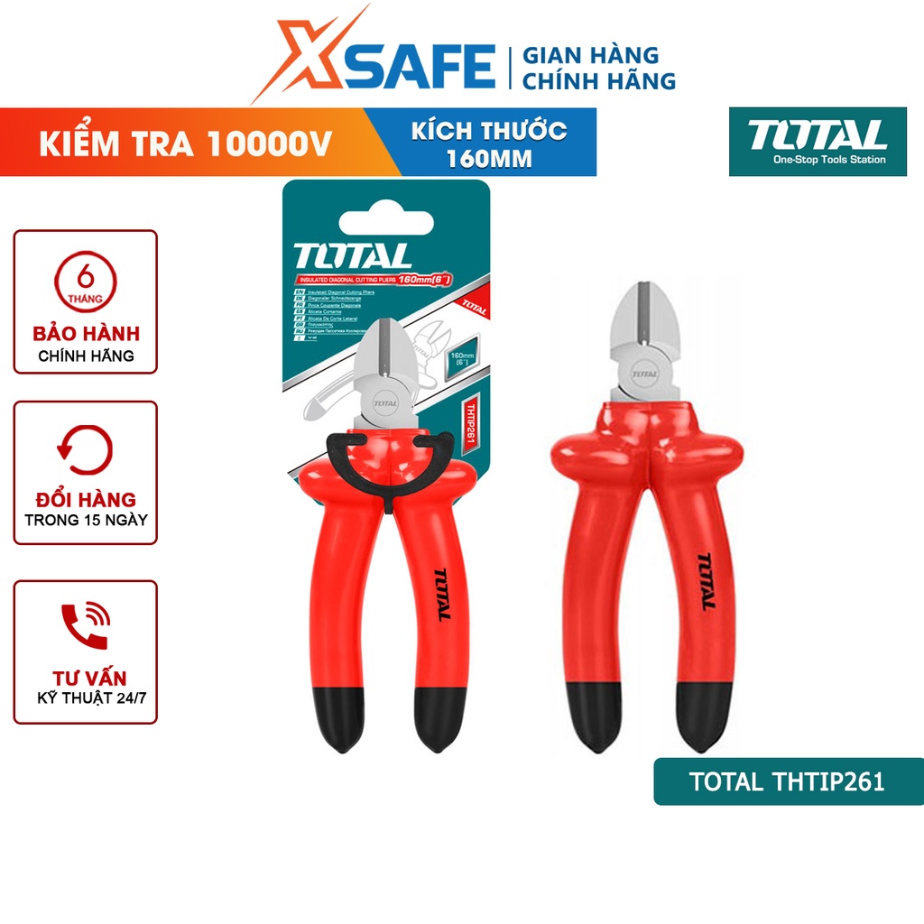 Kìm cắt cách điện TOTAL THTIP261 kềm cách điện kích thước 6 inch, kiểm tra 10000V - Chính hãng [XSAFE]