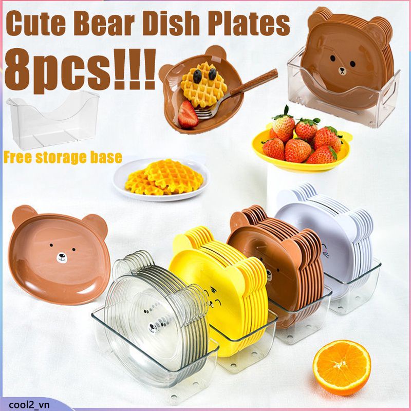 【 8 Cái Set】cartoon Gấu Món Ăn Tráng Miệng Tấm Xương Đĩa Snack Đĩa Sáng Tạo Bộ Đồ Ăn Chống Đổ Có Đế Trong Suốt