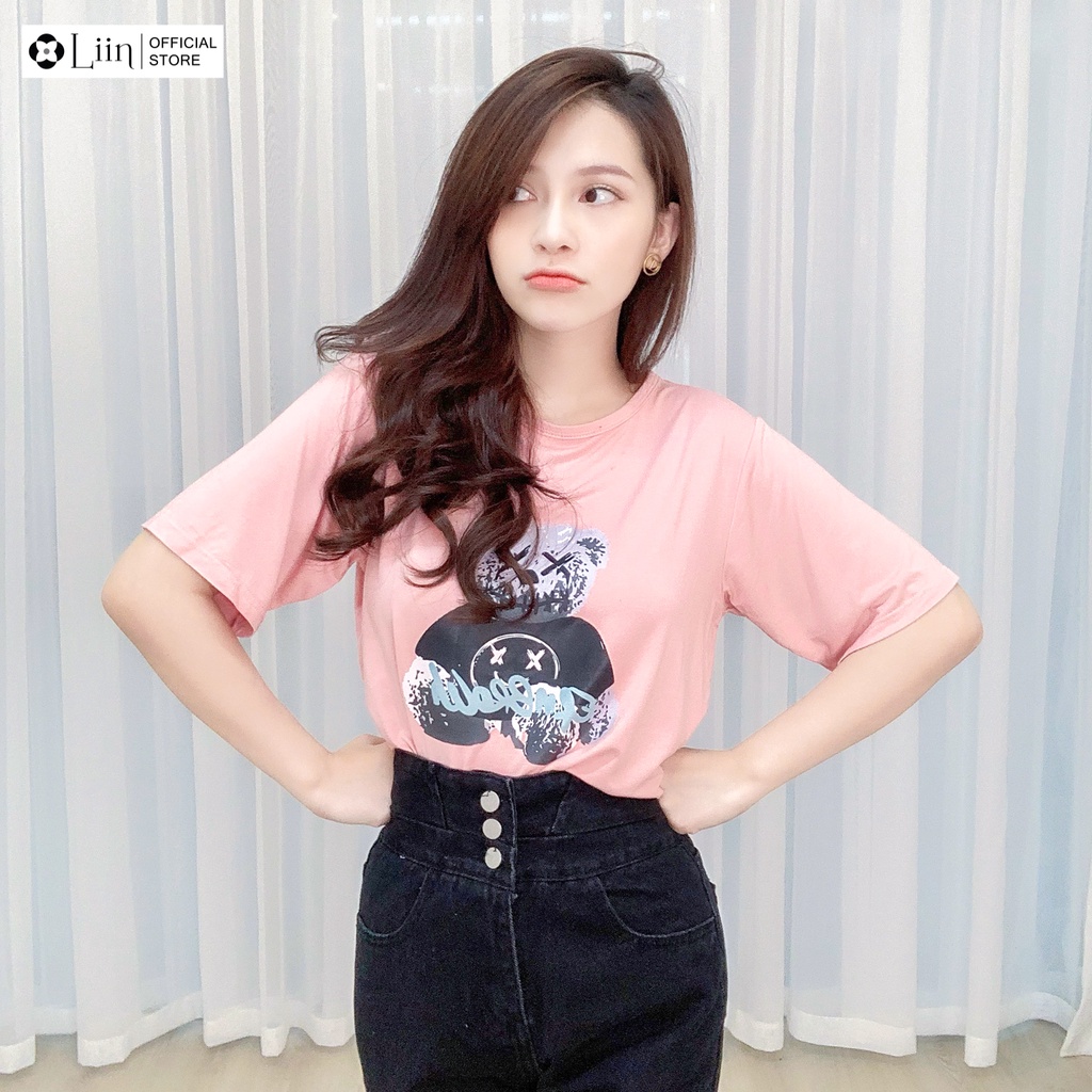 Áo Phông tay lỡ dáng unisex form rộng in hình Gấu Chữ nhiều màu sắc cá tính Liin Clothing A2168
