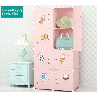 🌴TẶNG 1 MÓC CÀI 20K- TỦ NHỰA GHÉP 8 Ô SÂU 47CM. Tăng kèm 1 treo đồ. THÂN hồng cửa đồ ăn SIÊU kute