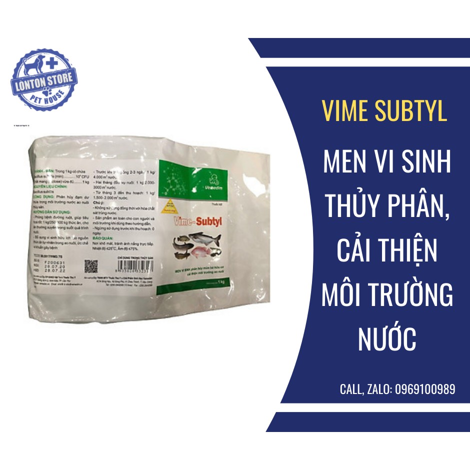 Vemedim Vime-subtyl cá, men vi sinh phân huỷ bùn bã hữu cơ, cải thiện môi trường ao nuôi, gói 1kg- Lonton store