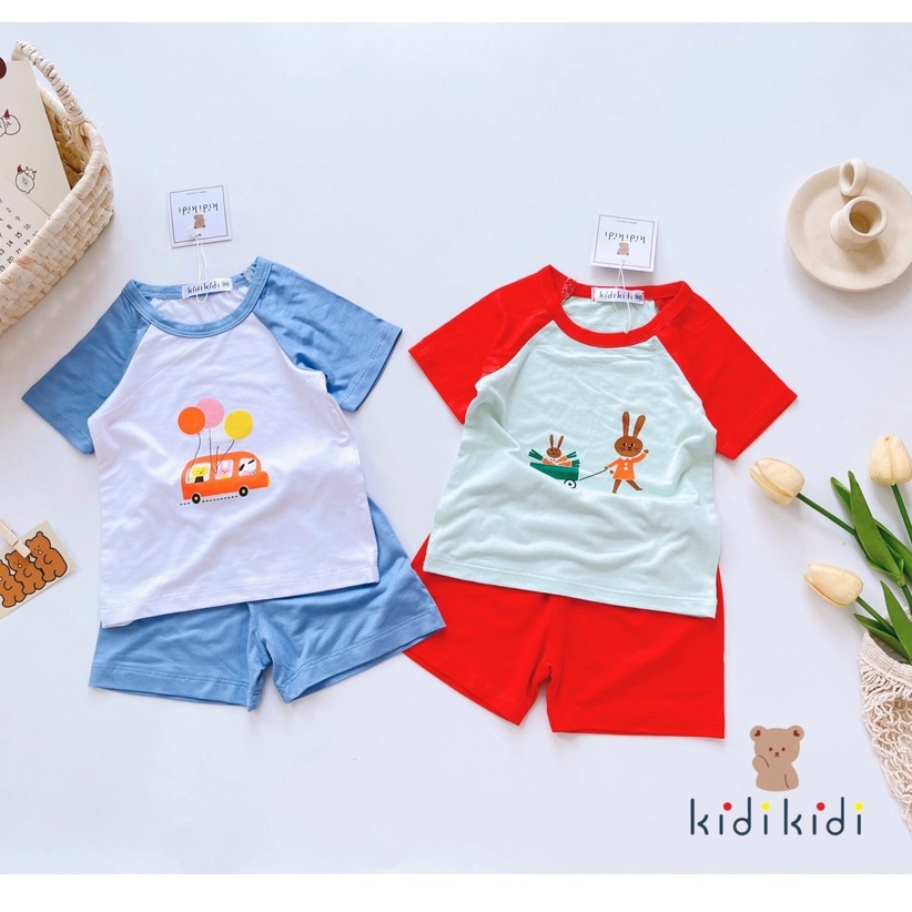 BỘ THUN LẠNH MÁT MỊN TAY RÁP LĂNG PHỐI HAI MÀU BÉ TRAI [8-28kg]