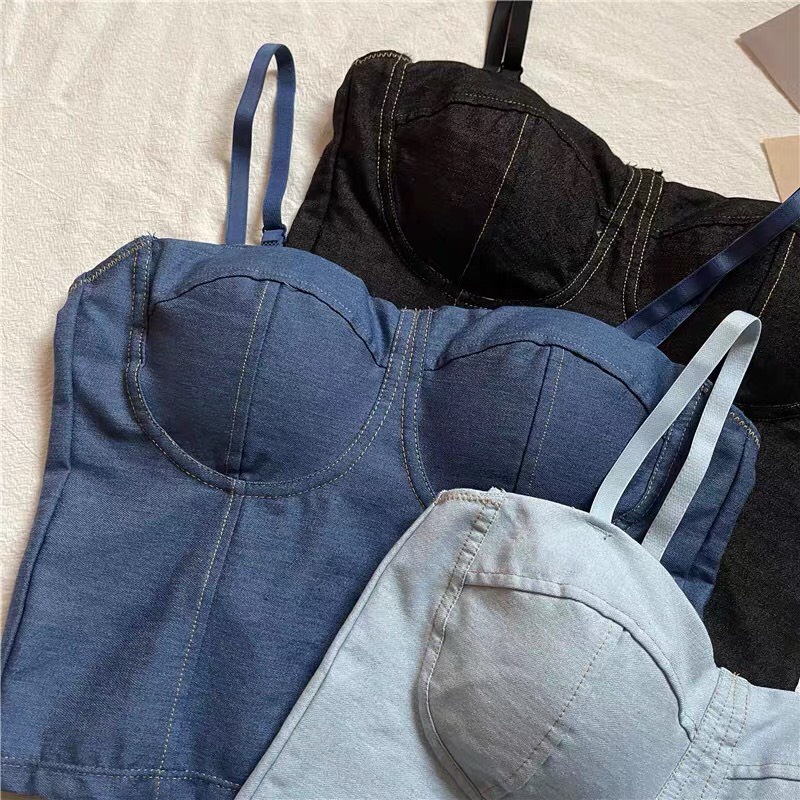 Áo lót nữ LENABRA, áo bra bò 2 dây cup ngực có đệm croptop lưng chun quyến rũ Hàn Quốc