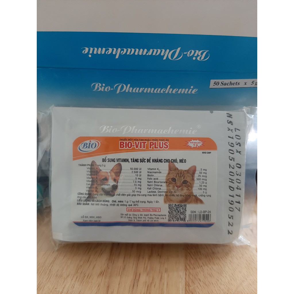 [Mã 159FMCGSALE giảm 8% đơn 500K] Bio-Vit Plus Bổ Sung Vitamin Tăng Đề Kháng Chó Mèo (1 Gói) bio_vit
