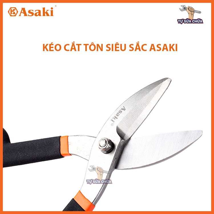 Kéo cắt tôn cộng lực siêu sắc kiểu Nhật chính hãng ASAKI thép CR-V tay cầm bọc cao su chống trơn, cắt cực nét, hàng xịn