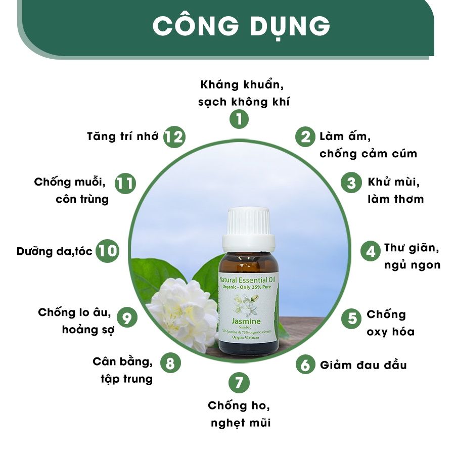 Tinh Dầu Xông Thơm Nhà , Thư Giãn , Aroma Hoa Lài 25/90 10ml