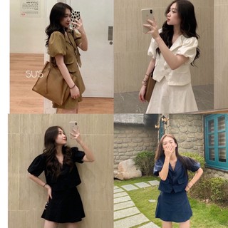 [Ảnh thật cuối] Set bộ đồ nữ áo kèm chân váy chất đũi 4 màu siêu xinh