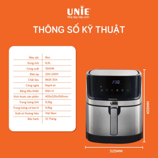 [Mã ELHADEV giảm 4% đơn 300K] Nồi chiên không dầu Unie UE-600 dung tích 6.5L