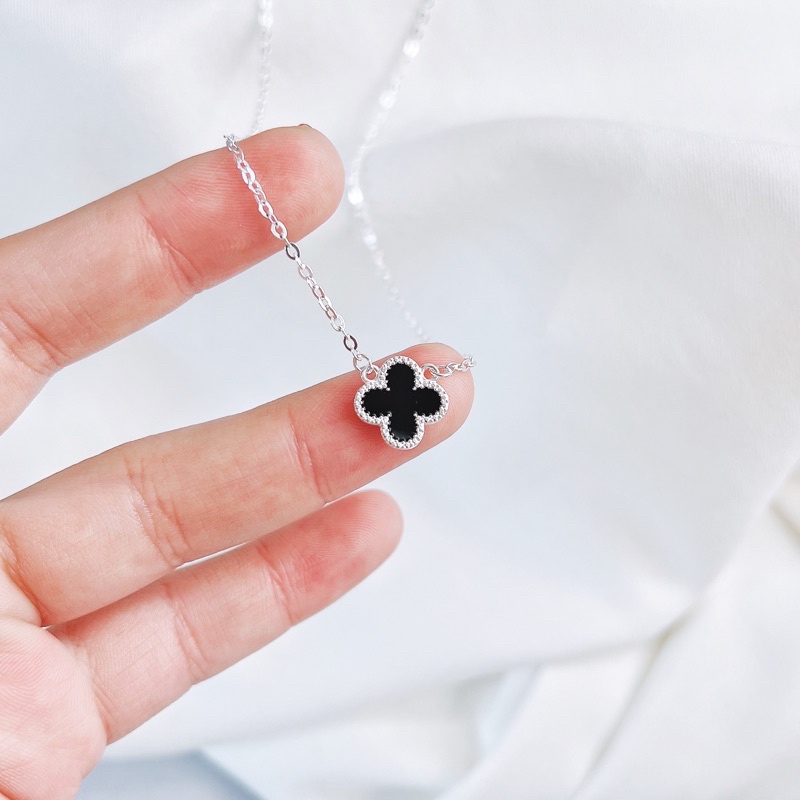 Dây chuyền bạc nữ DaLiA Jewelry dây chuyền cỏ 4 lá đen huyền bí basic vòng cổ bạc 925 cá tính không gỉ bạc thật