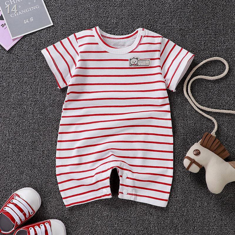 Bộ đồ ngủ trẻ em cotton mỏng tay ngắn 0-2 tuổi nam báu vật mùa hè, sơ sinh nữ romper 3-6P