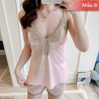 Váy Ngủ 2 Dây (Kèm Mút Ngực) Vải Satin Lụa Siêu Mát Siêu Mềm