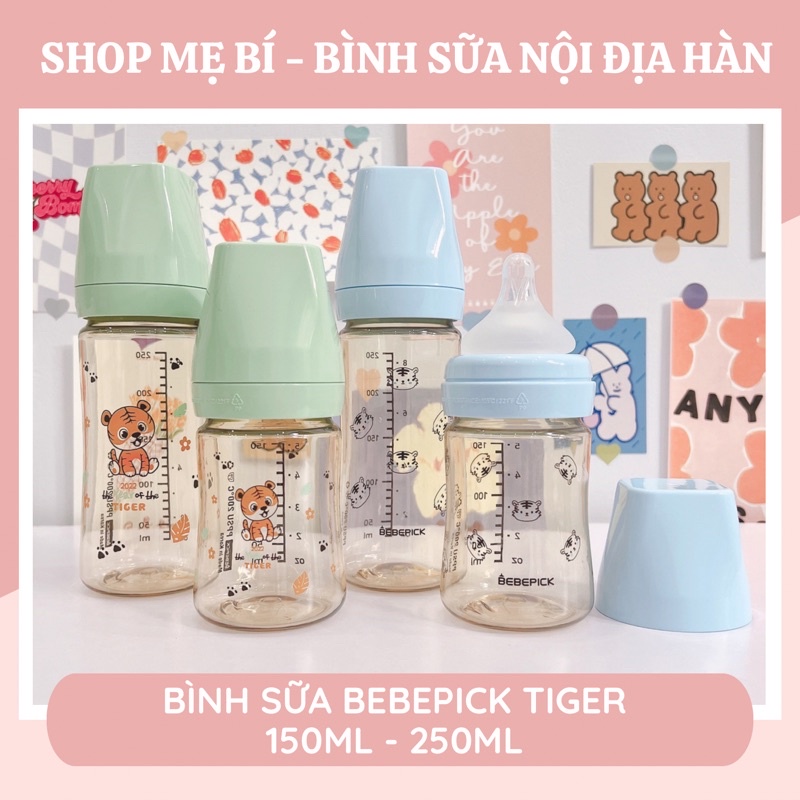 [ Tặng Tay cầm ] Bình sữa Bebepick Tiger 150ml - 250ml ( chọn núm )