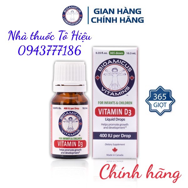 Vitamin D3 BioAmicus 400IU/giọt (Chính hãng)- Hỗ trợ tăng cường canxi, giúp phát triển xương và răng.