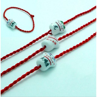 Vòng tay mèo sứ gốm may mắn manike neko , vòng tay sợi chỉ đỏ