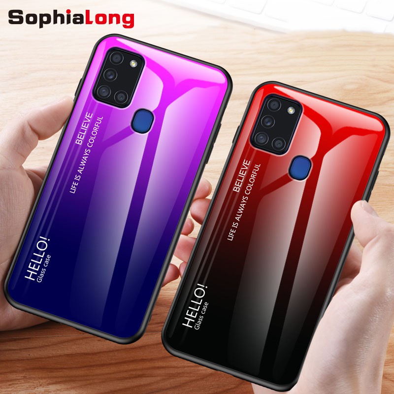 Ốp Điện Thoại Kính Cường Lực Cứng Viền TPU Mềm Màu gradient Cho samsung Galaxy A21s A31 A21s A21s